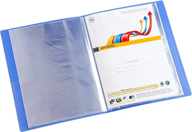 WORLDONE Display Book File Folder with 30 Pockets Plastic File Display Presentation Book, A4 Size, Color: Blue, Set of : 1 - A4, Blue, 30 Pockets