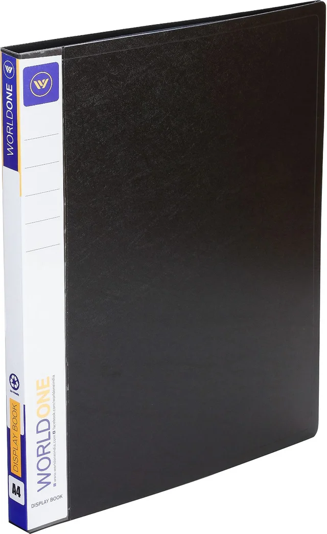 WORLDONE Display Book File Folder with 30 Pockets Plastic File Display Presentation Book, A4 Size, Color: Blue, Set of : 1 - A4, Black, 30 Pockets