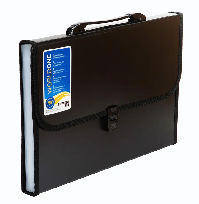 WORLDONE Foolsacp Expanding File with Handle & Lock, Set of 1, Size: FC (Black) - Black