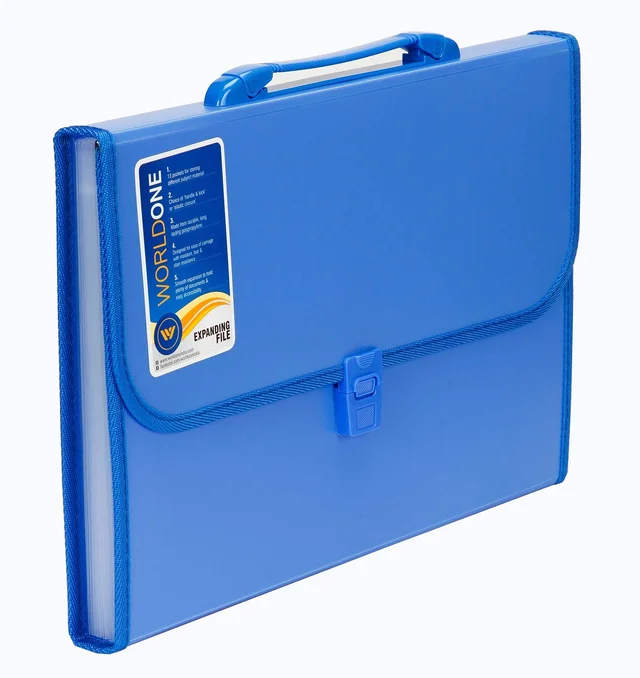 WORLDONE Foolsacp Expanding File with Handle & Lock, Set of 1, Size: FC, Color: Blue