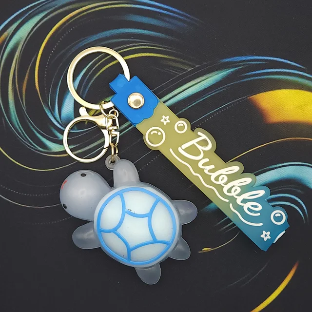 3D Pearlescent Turtle Silicone Keychain with Strap