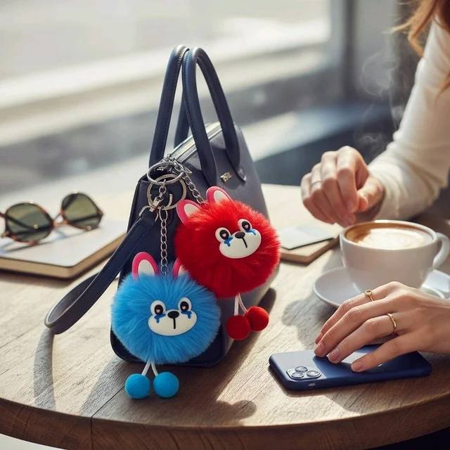 Cute Monkey Fur Pom Pom Keychains