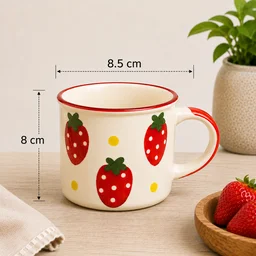 Smirk Living Strawberry Bliss Ceramic Coffee Mug | Cute Strawberry Design | Red & Ivory | Aesthetic Coffee Cups - 2