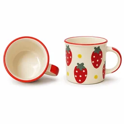Smirk Living Strawberry Bliss Ceramic Coffee Mug | Cute Strawberry Design | Red & Ivory | Aesthetic Coffee Cups - 2