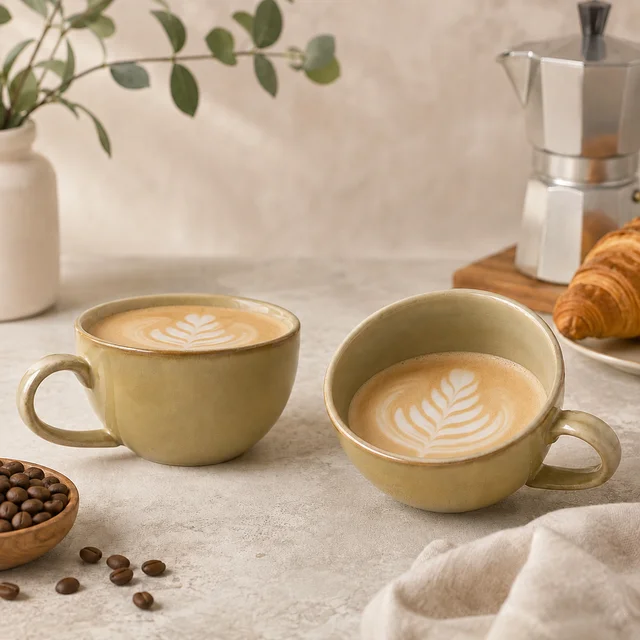 Smirk Living Smirk Cappuccino Cup Set of 2 Pista Green Porcelain 250ml Glossy Finish - 2