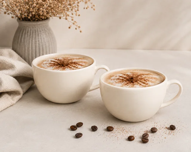 Smirk Living Smirk Ceramic Coffee Cup Set of 2, Ivory, 250ml | Cappuccino Cup | Speckled Glossy Finish | Large Ceramic Coffee Cup | Microwave Safe | for Cappuccino, Latte, Soup, Coffee - Ivory - 2