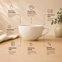 Smirk Living Smirk Ceramic Coffee Cup Set of 2, Ivory, 250ml | Cappuccino Cup | Speckled Glossy Finish | Large Ceramic Coffee Cup | Microwave Safe | for Cappuccino, Latte, Soup, Coffee - Ivory - 2