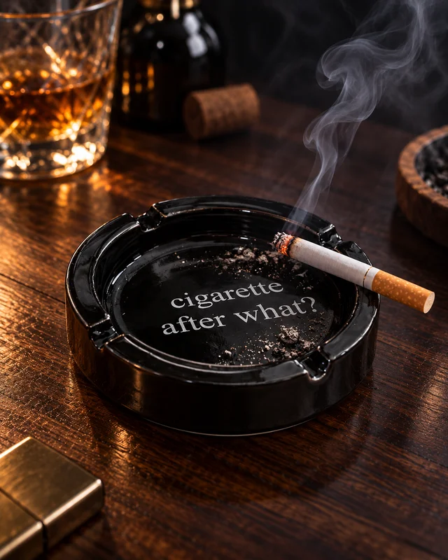 Smirk Living Cigarette After What? Ceramic Ashtray | Glossy Black | Funny & Quirky Home Decor