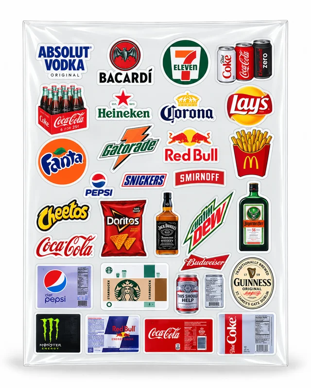 Smirk Living Food & Beverage DTF Transfer Sticker Sheet | 12.5 × 9 Inches | Long-Lasting Snack & Drink Inspired Stickers for Laptop, Bottles, Phone Cases & More – Smirk Living