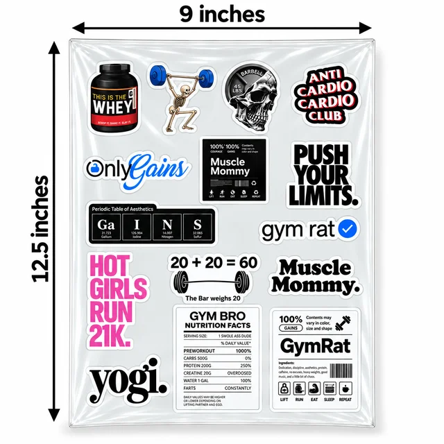 Smirk Living Gym Rat DTF Transfer Sticker Sheet | 12.5 × 9 Inches | Long-Lasting Bodybuilding, Weightlifting & Fitness Stickers for Laptop, Bottles & Gym Gear – Smirk Living