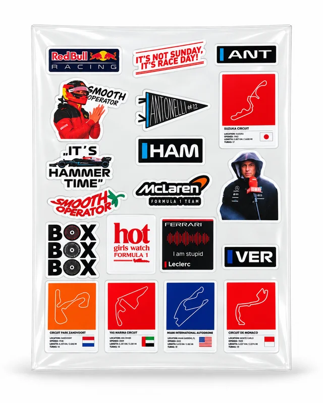 Smirk Living F1 Racing DTF Transfer Sticker Sheet | 12.5 × 9 Inches | Long-Lasting Motorsport & Racing Stickers for Laptop, Bottles, Phone Cases & More – Smirk Living