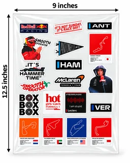 Smirk Living F1 Racing DTF Transfer Sticker Sheet | 12.5 × 9 Inches | Long-Lasting Motorsport & Racing Stickers for Laptop, Bottles, Phone Cases & More – Smirk Living