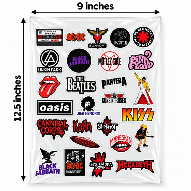 Smirk Living Rock & Metal DTF Transfer Sticker Sheet | 12.5 × 9 Inches | Long-Lasting Music Stickers for Laptop, Bottles, Guitar Cases & More – Smirk Living
