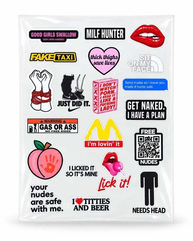 Adult Humor DTF Transfer Sticker Sheet | 12.5 × 9 Inches | Long-Lasting Funny, Cheeky & Edgy Stickers for Laptop, Bottles, Phone Cases & More – Smirk Living