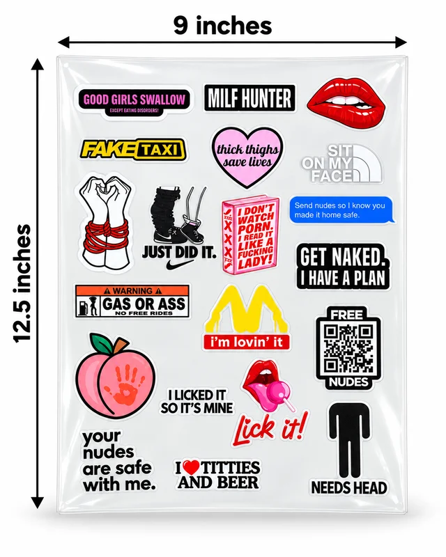 Adult Humor DTF Transfer Sticker Sheet | 12.5 × 9 Inches | Long-Lasting Funny, Cheeky & Edgy Stickers for Laptop, Bottles, Phone Cases & More – Smirk Living