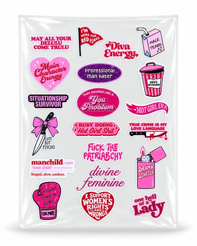 Smirk Living Girls DTF Transfer Sticker Sheet | Bold Pink & Sassy Designs | Long-Lasting Glossy Stickers for Laptop, Bottles, Phone Cases & More – Smirk Living