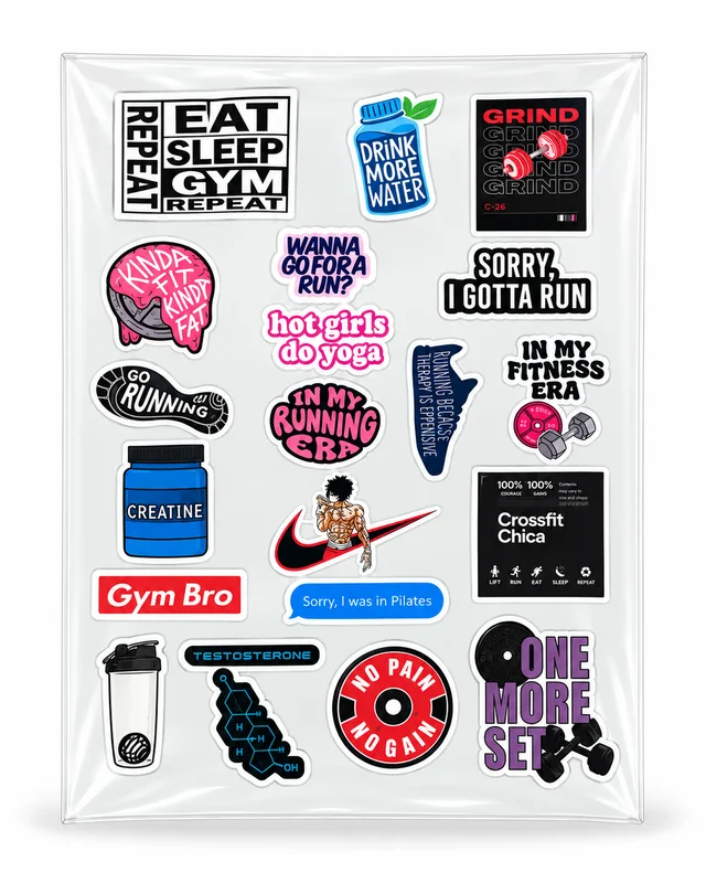 Smirk Living Gym & Fitness DTF Transfer Sticker Sheet | 12.5 × 9 Inches | Long-Lasting Workout, Running & Pilates Stickers for Laptop, Bottles & More – Smirk Living