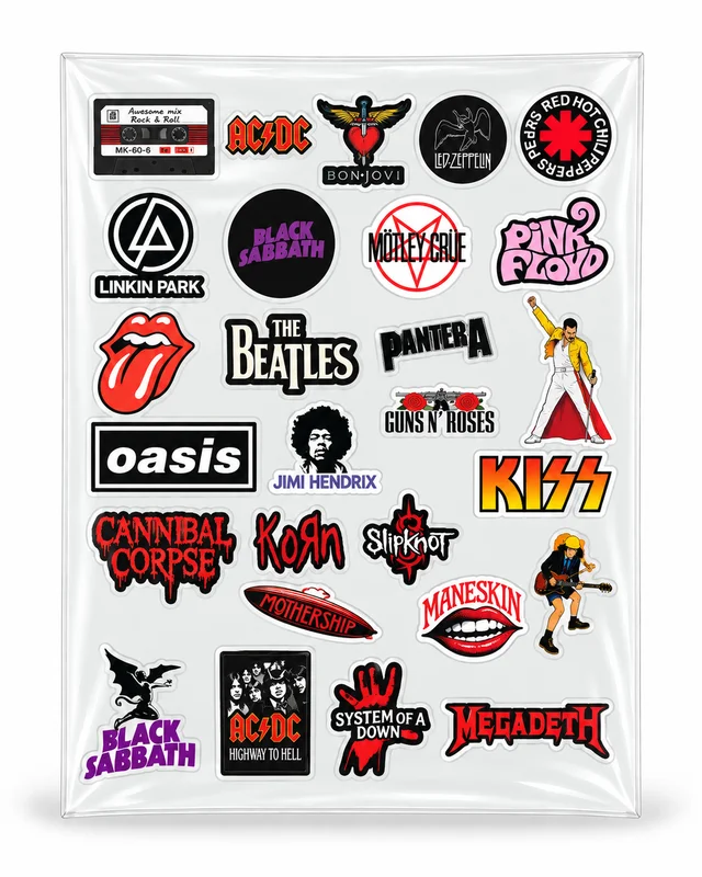 Smirk Living Rock & Metal DTF Transfer Sticker Sheet | 12.5 × 9 Inches | Long-Lasting Music Stickers for Laptop, Bottles, Guitar Cases & More – Smirk Living