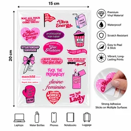 Smirk Living Girls DTF Transfer Sticker Sheet | Bold Pink & Sassy Designs | Long-Lasting Glossy Stickers for Laptop, Bottles, Phone Cases & More – Smirk Living