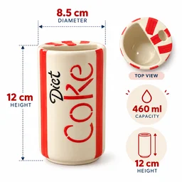 Smirk Living Diet Coke Inspired Ceramic Sipper | 460ml | 12cm | Red & Ivory Can Design | With Stainless Steel Straw - 4