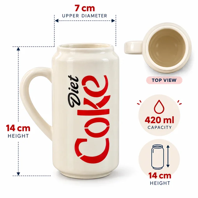 Smirk Living Diet Coke Handle Ceramic Mug | 7 Inches | 420ml | Red & White Beer Mug Design - 1