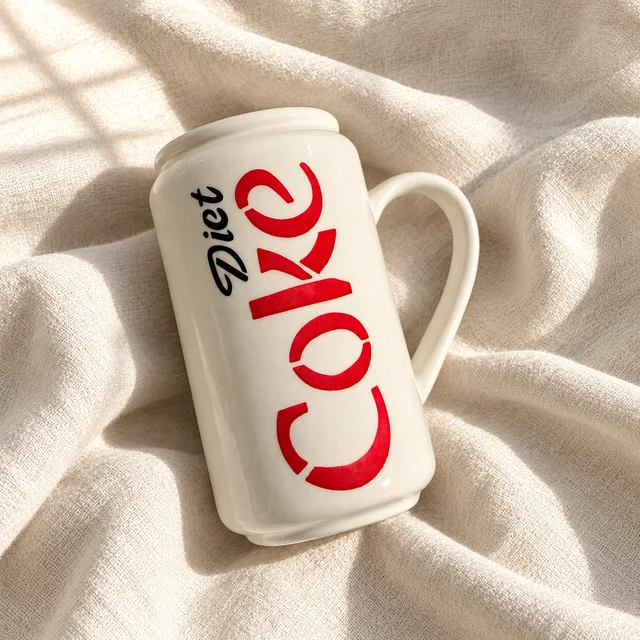 Smirk Living Diet Coke Handle Ceramic Mug | 7 Inches | 420ml | Red & White Beer Mug Design - 1