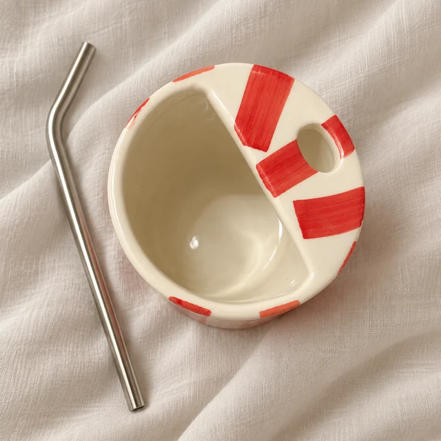 Smirk Living Diet Coke Inspired Ceramic Sipper | 460ml | 12cm | Red & Ivory Can Design | With Stainless Steel Straw - 4