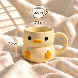 Smirk Living Cute Duck Ceramic Coffee Mug | 200ml | 3D Duck Design | Cream & Yellow - 2