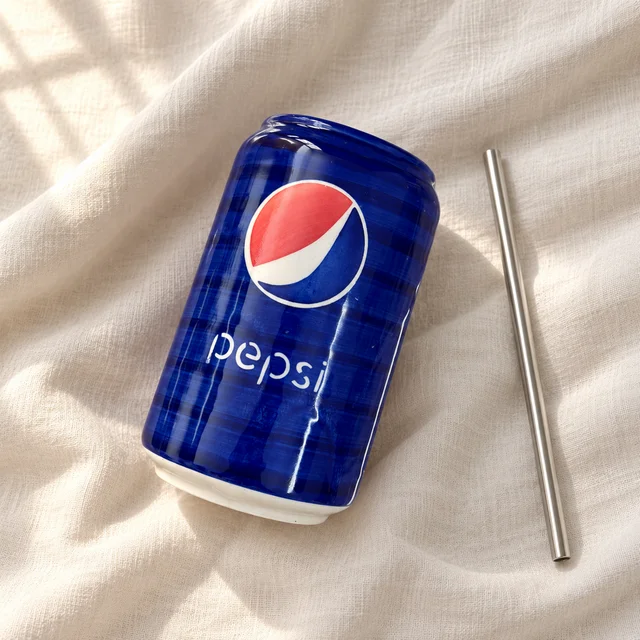 Smirk Living Pepsi Ceramic Can Sipper with Stainless Steel Straw | 5.5 Inches | 600ml | Blue Can Design - 2