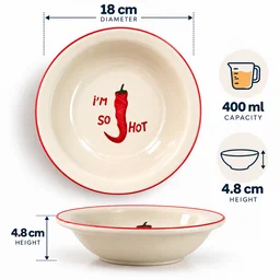 Smirk Living I'm So Hot Ceramic Pasta Bowl | 400ml | 7 Inches | Red Chilli Design | Quirky Ceramic Tableware - 1