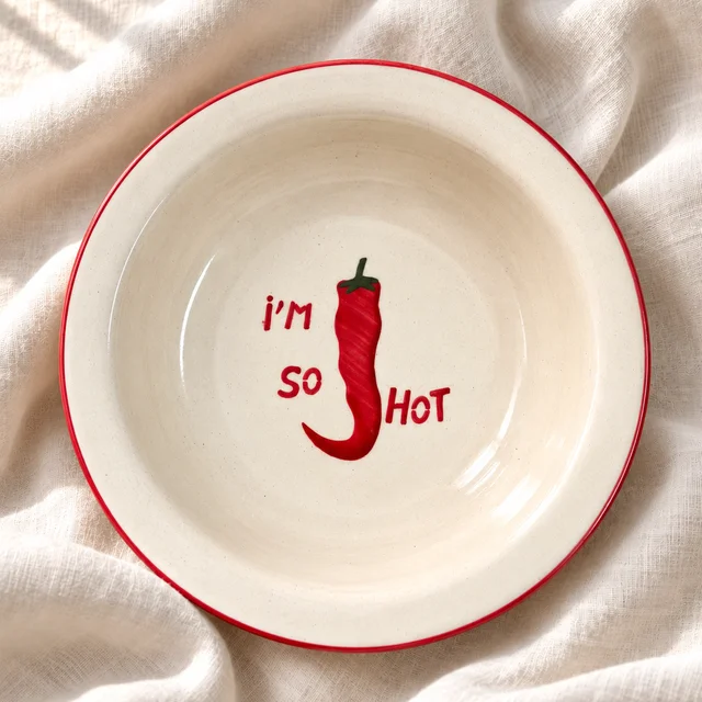 Smirk Living I'm So Hot Ceramic Pasta Bowl | 400ml | 7 Inches | Red Chilli Design | Quirky Ceramic Tableware - 1