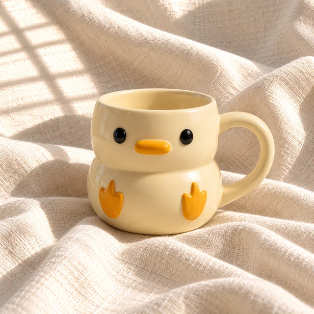 Smirk Living Cute Duck Ceramic Coffee Mug | 200ml | 3D Duck Design | Cream & Yellow - 2