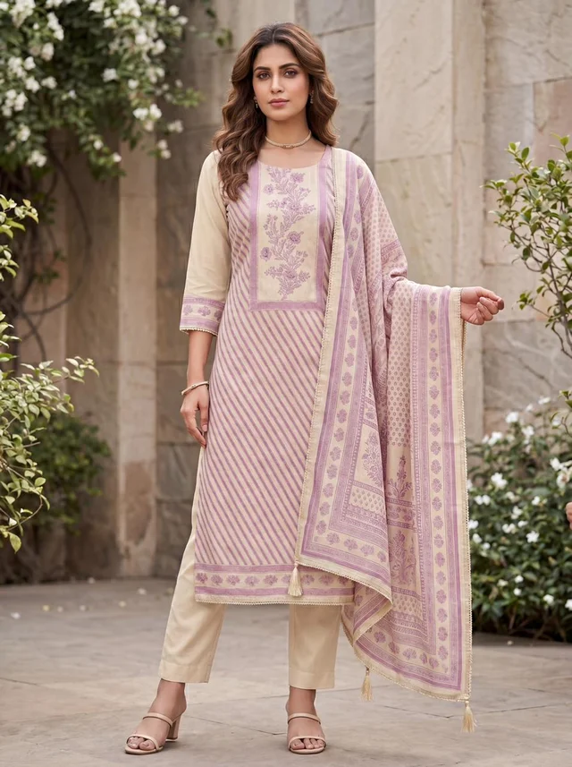Blush Pink Pure Linen Designer Suit Set with Dupatta for Women – Vedika
