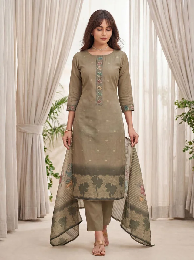 Aqua Mist Mul Cotton Semi-Stitched Suit Set With Dupatta - Verdara