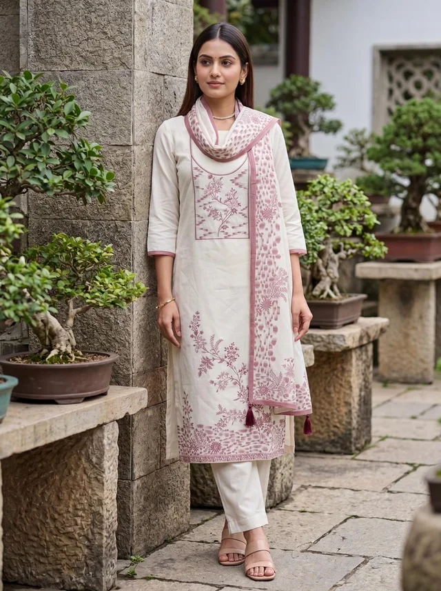 Blush Pink Premium Soft Cotton Printed Putta Suit Set with Dupatta for Women – Ruhani