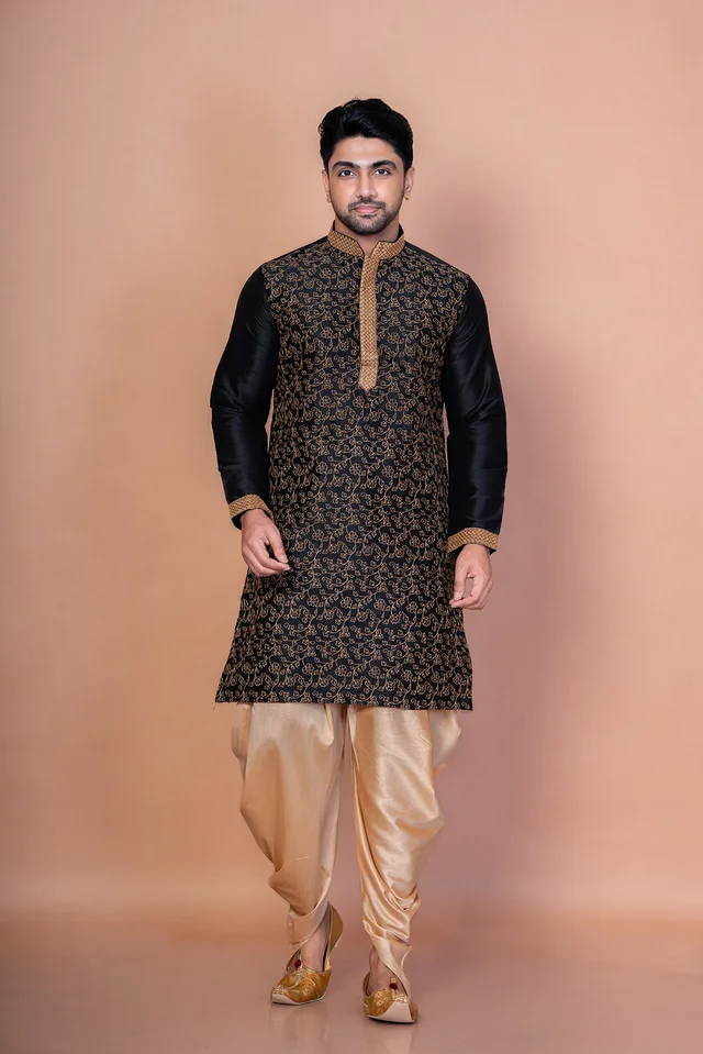 Black Banarasi Silk Embroidered Kurta & Patiala Set