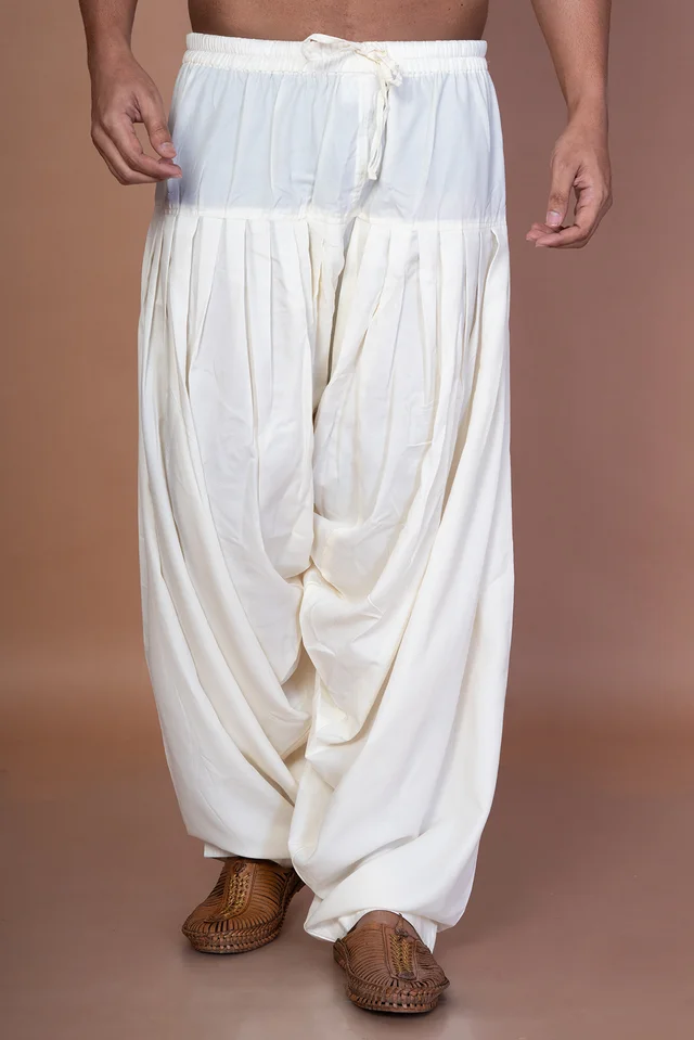 Cream Cotton Solid Patiala