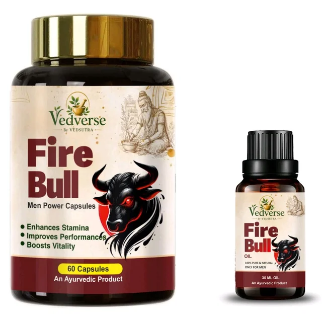 Fire Bull Ayurvedic Capsule and Oil for Men | Stamina & Sexual Wellness Support - 1 month course