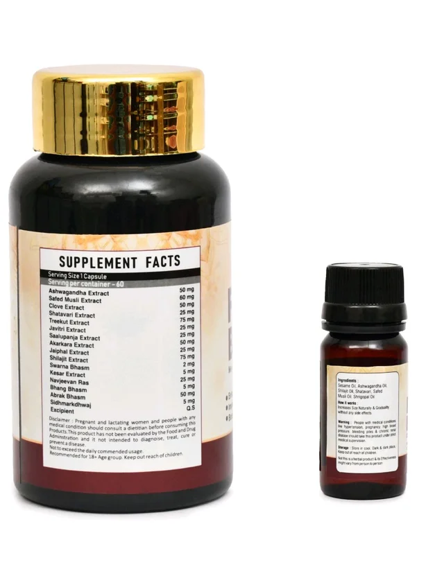 Fire Bull Ayurvedic Capsule and Oil for Men | Stamina & Sexual Wellness Support - 1 month course