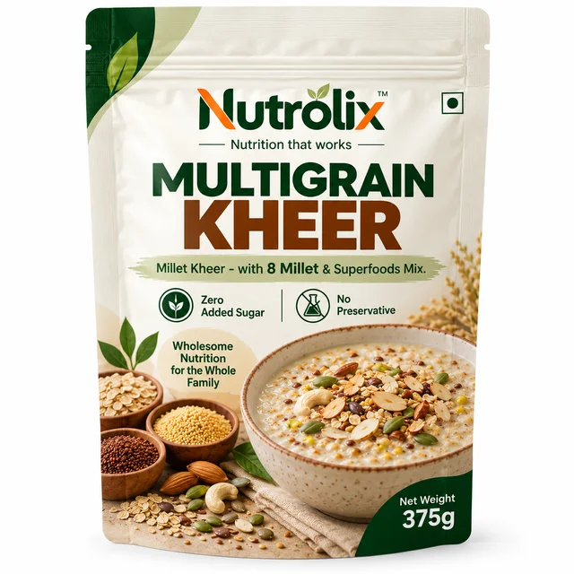 Nutrolix Multigrain Kheer 375g | 8+ Grain Kheer Mix | Zero Added Sugar | Healthy Breakfast & Dessert | Oats, Ragi, Jowar, Bajra & Quinoa