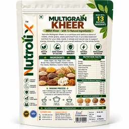 Nutrolix Multigrain Kheer 375g | 8+ Grain Kheer Mix | Zero Added Sugar | Healthy Breakfast & Dessert | Oats, Ragi, Jowar, Bajra & Quinoa