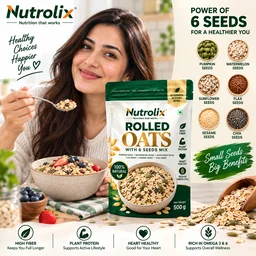 Nutrolix Multigrain seeds Rolled Oats | Pumpkin, Watermelon, Sunflower, Flax, Sesame & Chia Seeds | High Fiber Breakfast Oats | 375g