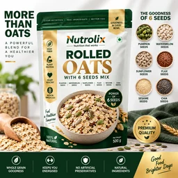 Nutrolix Multigrain seeds Rolled Oats | Pumpkin, Watermelon, Sunflower, Flax, Sesame & Chia Seeds | High Fiber Breakfast Oats | 375g