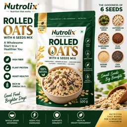 Nutrolix Multigrain seeds Rolled Oats | Pumpkin, Watermelon, Sunflower, Flax, Sesame & Chia Seeds | High Fiber Breakfast Oats | 375g