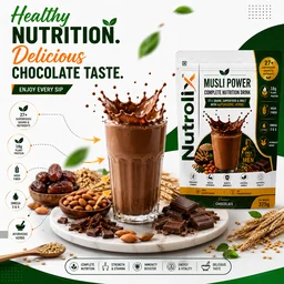 Musli & Ashwagandha & 25+ Power Nutrition Drink Natural Chocolate | 375g | Nutrolix