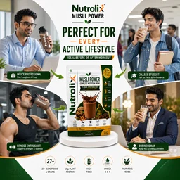 Musli & Ashwagandha & 25+ Power Nutrition Drink Natural Chocolate | 375g | Nutrolix