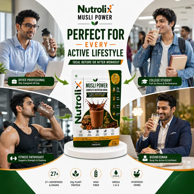 Musli & Ashwagandha & 25+ Power Nutrition Drink Natural Chocolate | 375g | Nutrolix