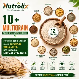 Nutrolix 12+ Grain Seeds Multigrain Protein Atta | High Protein & Fiber | 1KG