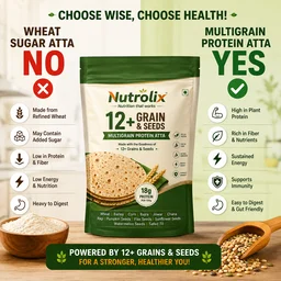 Nutrolix 12+ Grain Seeds Multigrain Protein Atta | High Protein & Fiber | 1KG