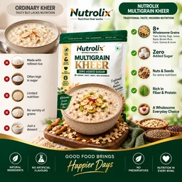 Nutrolix Multigrain Kheer 375g | 8+ Grain Kheer Mix | Zero Added Sugar | Healthy Breakfast & Dessert | Oats, Ragi, Jowar, Bajra & Quinoa